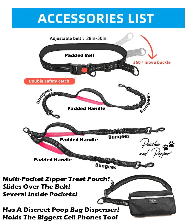 Ultimate Control Hands-Free Double-Dog Leash No-Tangle No-Pull Bungee Leash