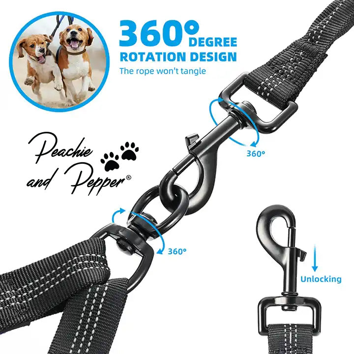 Ultimate Control Hands-Free Double-Dog Leash No-Tangle No-Pull Bungee Leash